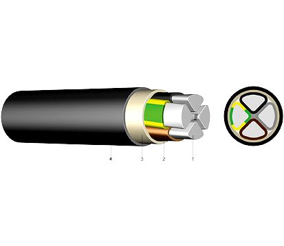 PVC-isolierte Kabel mit Aluminiumleiter E-AYY 5X240 SM SW Schnitt
