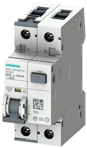 Siemens 5SU1354-6KK16 FI/LS-Schalter, 10 kA, 1P+N, Typ A, 30 mA, B-Char, In: 16 A, Un AC: 230 V