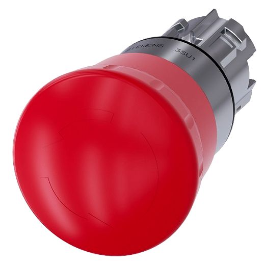 Not-Halt-Pilzdrucktaster, 22mm, rund, Metall, hochglanz, rot