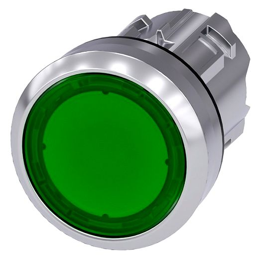 Drucktaster, beleuchtet, 22mm,rund, Metall, hochglanz, gr�n