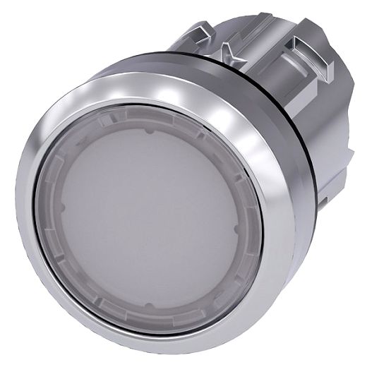 Drucktaster, beleuchtet, 22mm,rund, Metall, hochglanz, wei�