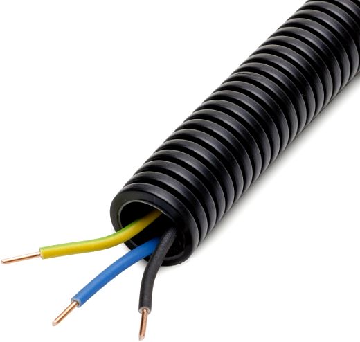 HFT-Panzerflexrohr,�20mm,biegs.,vorverdr.,halogenfr,H07Z1-U 3x2,5mm� bl,ge/gn