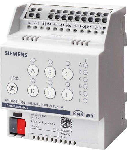 KNX Thermoantriebaktor 6 x AC24-230 V mit 6 integrierten Re