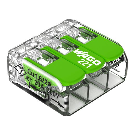 Verbindungsklemme mit Hebeln,f�r alle Leiterarten, max. 4mm transparent
