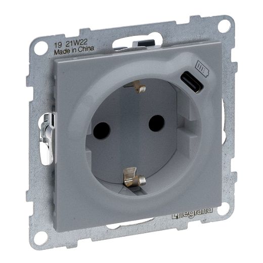 SEANO Schuko-Steckdose + USB-Cmit Steckklemmen, Farbe: Alum