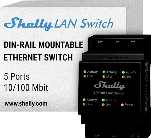 Shelly Hutschiene ''LAN Switch'' 5 Ports 10/100 Mbit