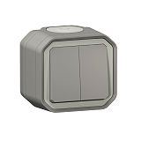 Legrand 069725L Plexo New FRAP Doppelwechselschalter 10AX/Taster 10A, Steckklem, IP55,IK08, Grau