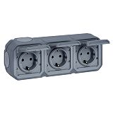 Legrand 069743L Plexo New FRAP 3-fach vorverdrahtete SSDO horizontal, SL, EB, IP44, IK 08, Grau