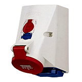 Doppelbox mit Twincontact 1X16A 5P 400V 6H IP44 und 1xSchuko