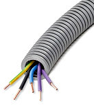 PVC-Panzerflexrohr,�20mm,biegsam,vorverdrahtet,YE 5x1,5mm� sw,2xvio,bl,ge/gn
