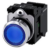Drucktaster, beleuchtet, 22mm,rund, Metall, hochglanz, blau