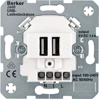 BERKER 260209 USB-Ladesteckdose 230 V, 2fach mit Tragring eckig,